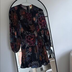 FARM Rio Floral Long Sleeve Dress - Black and Multicolor